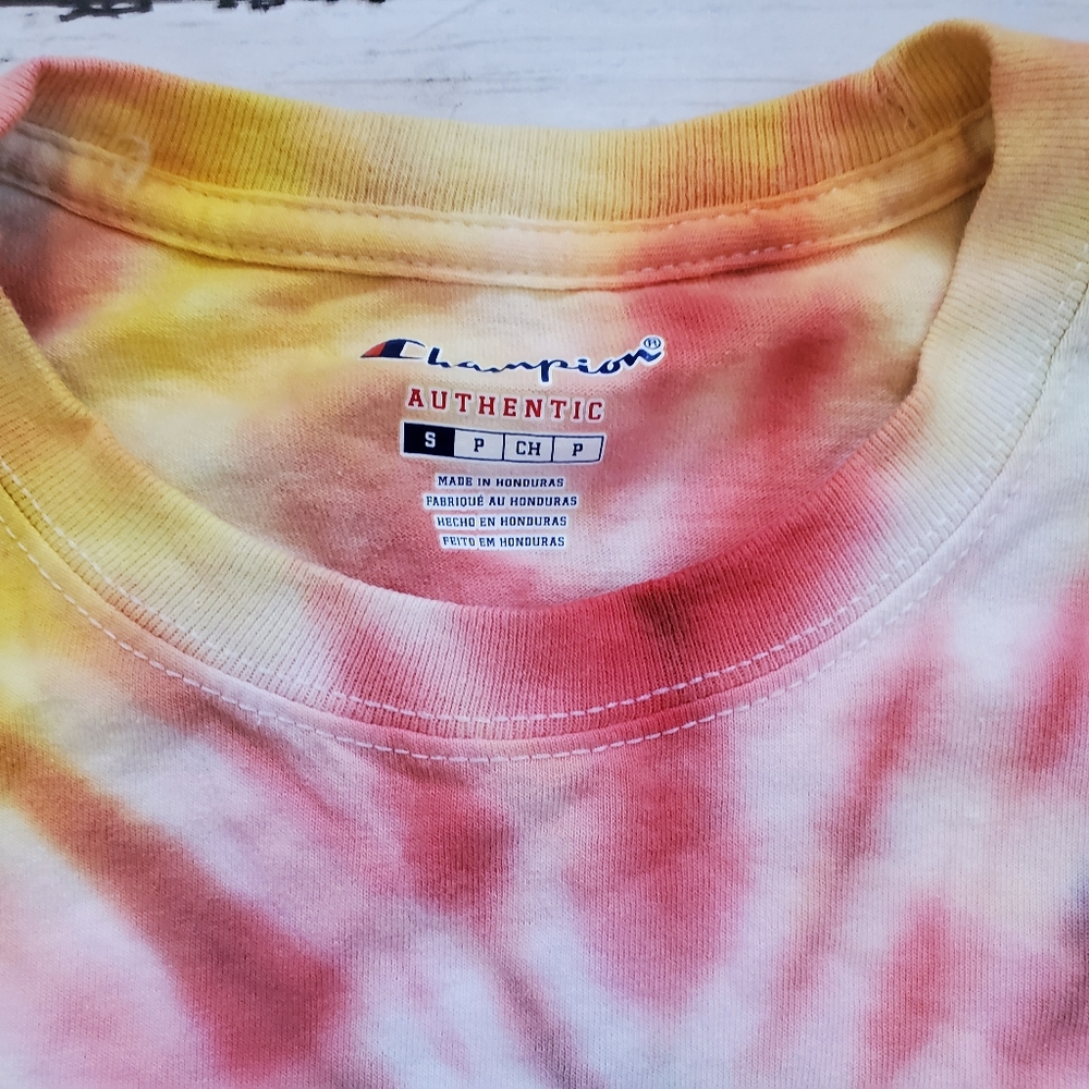 Champion custom cropped tie dye tee swirl yellow blue red green size small - Picture 2 of 4